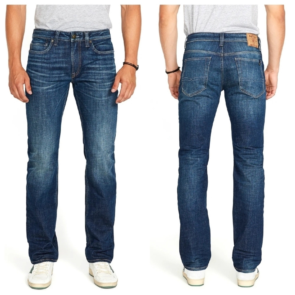 Buffalo David Bitton Relaxed Straight Driven Jeans in Dark Blue Sanded